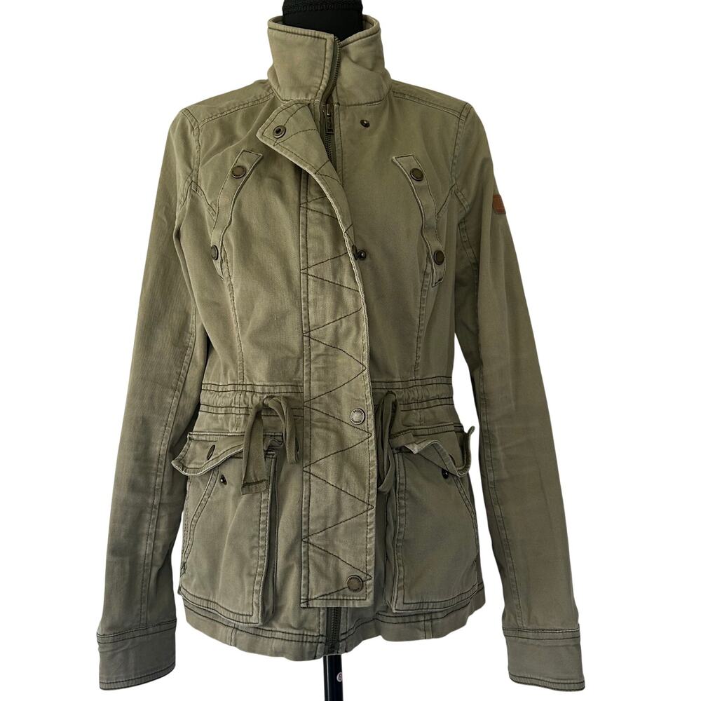 Hollister Olive Green Utility Military Jacket M Cinch Waist Cargo pockets M